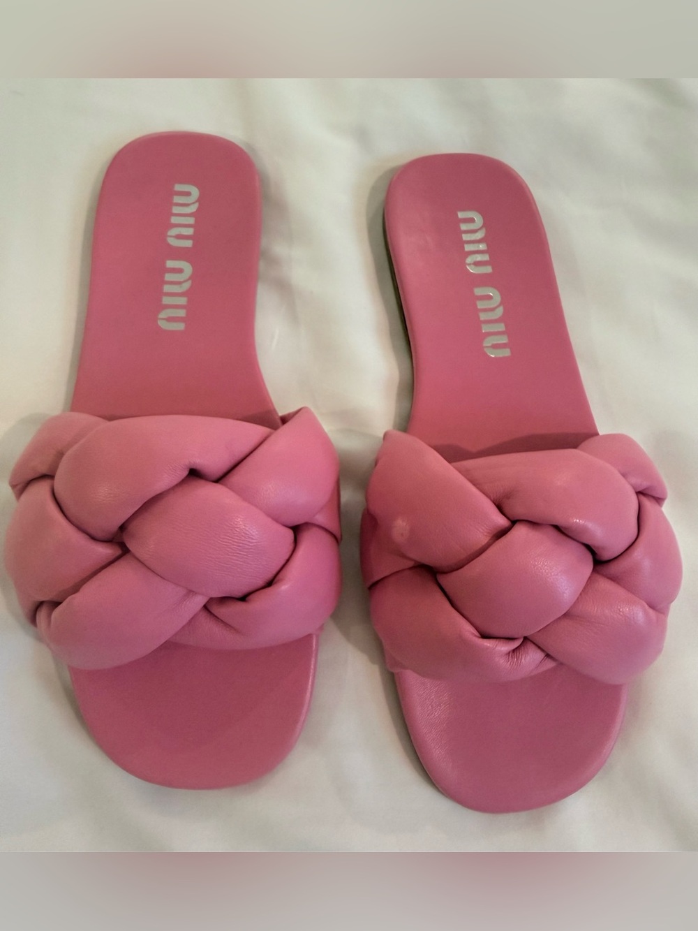 Miu Miu Yellow Braided Leather Slides